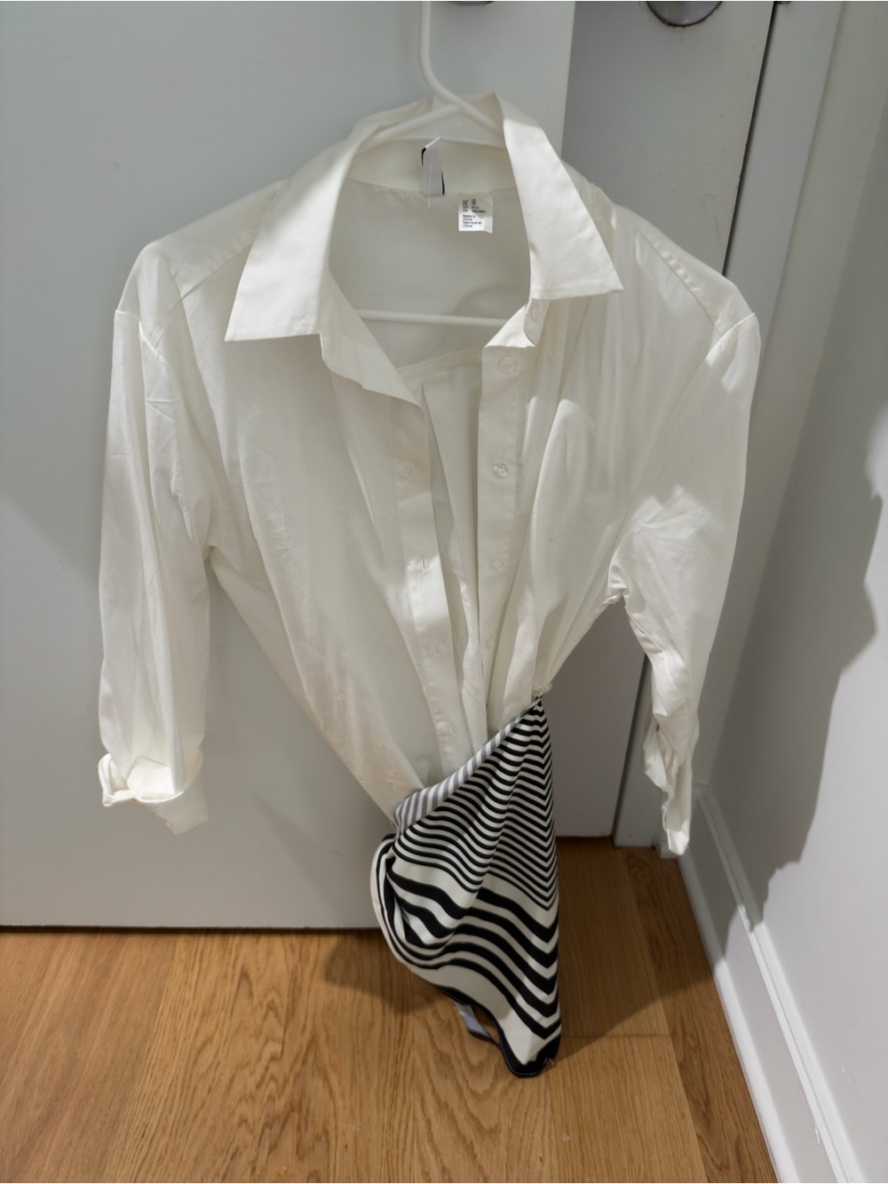 H&M White Button-Down Shirt with Scarf Wrap Detail
